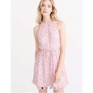 Abercrombie & Fitch Floral Mini Dress Ruffle Sleeveless Pink Size L NWT